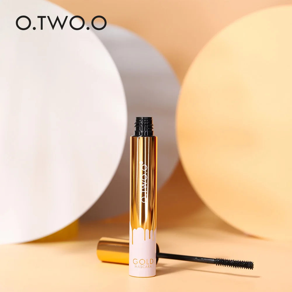 Mascara O.TWO.O 3D Allongeant Noir, Extension de Cils, Brosse de Maquillage Longue Tenue, Couleur Or.