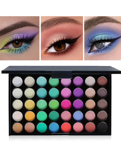 Palette Ombres à Paupières Pailletées 40 Couleurs - Mat, Waterproof et Longue Tenue