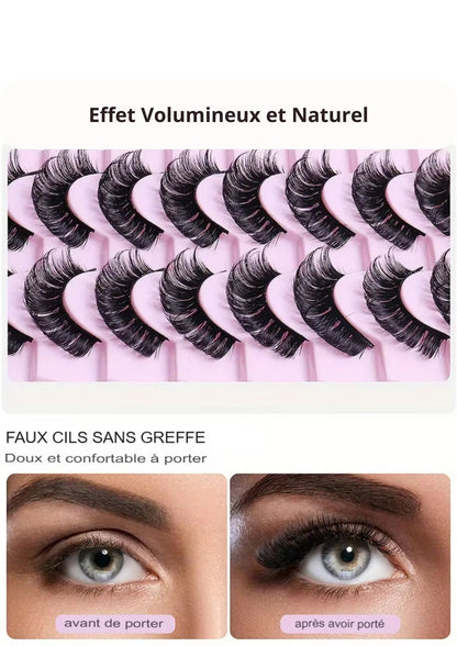 10 Paires de Cils Russes 3D en Mink - Faux Cils Réutilisables, Effet Volumineux et Naturel